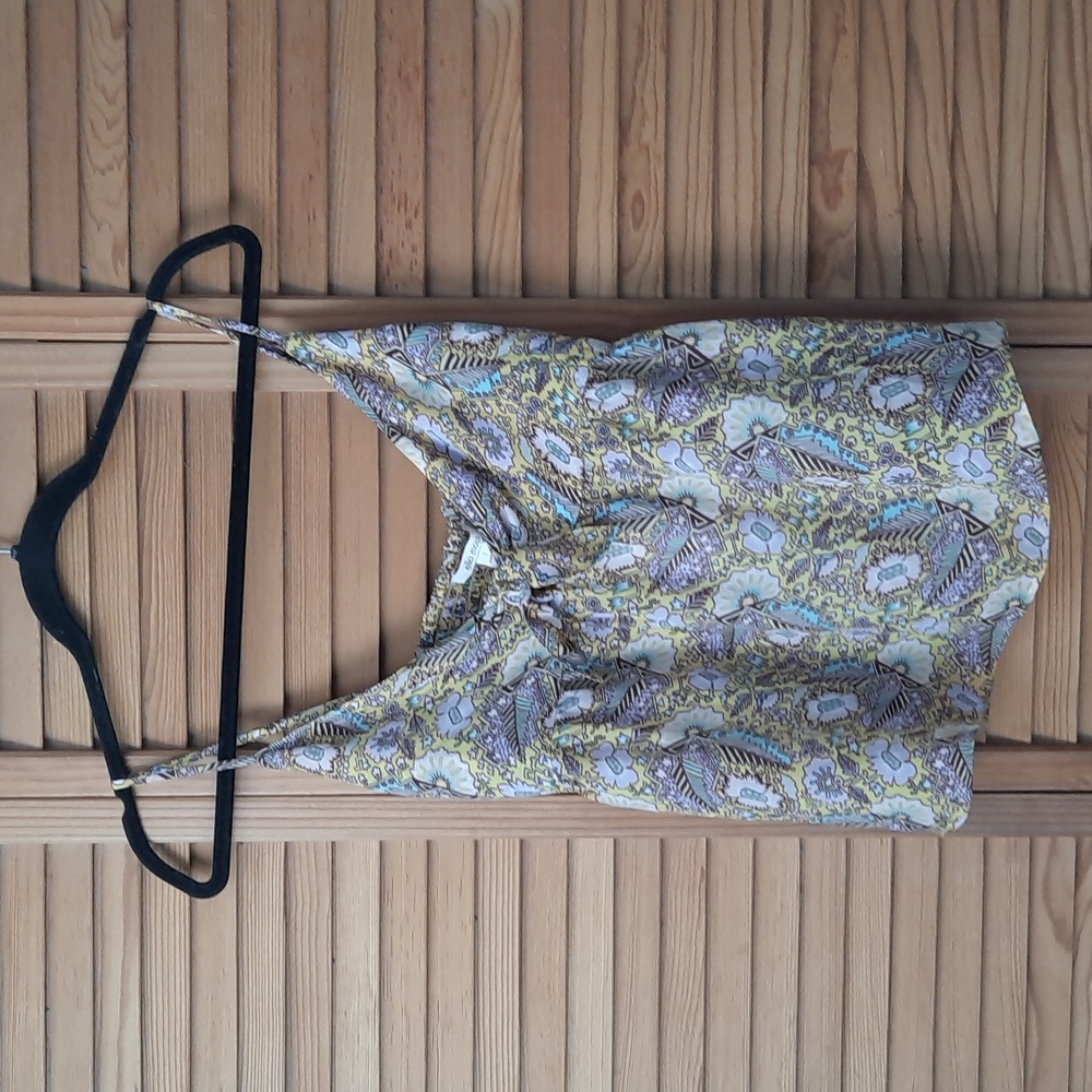 Ella Ross NWT Yellow Brown Blue Floral Print Adjustable Spaghetti Strap Top S